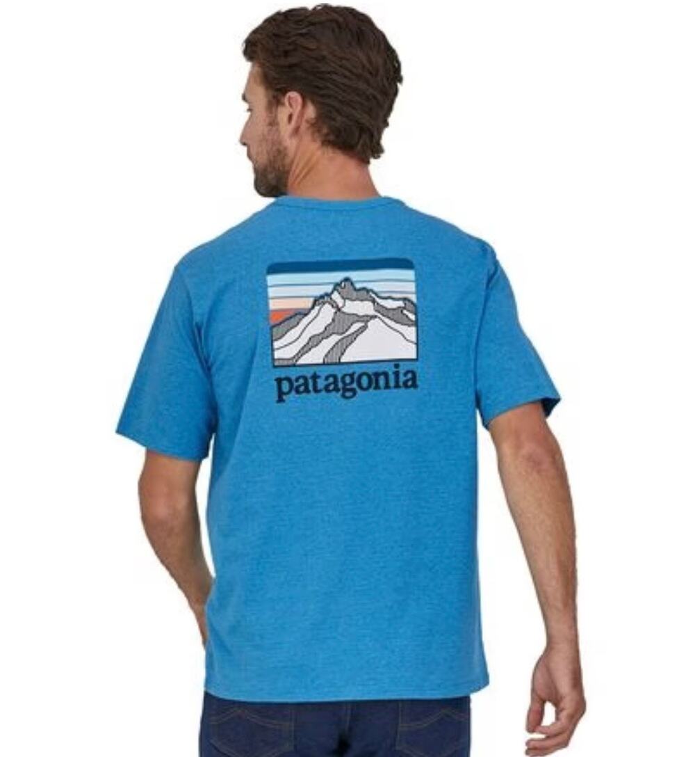 🔥Patagonia Line Logo Ridge Pocket Responsibili Blue T-Shirt - Men's XS